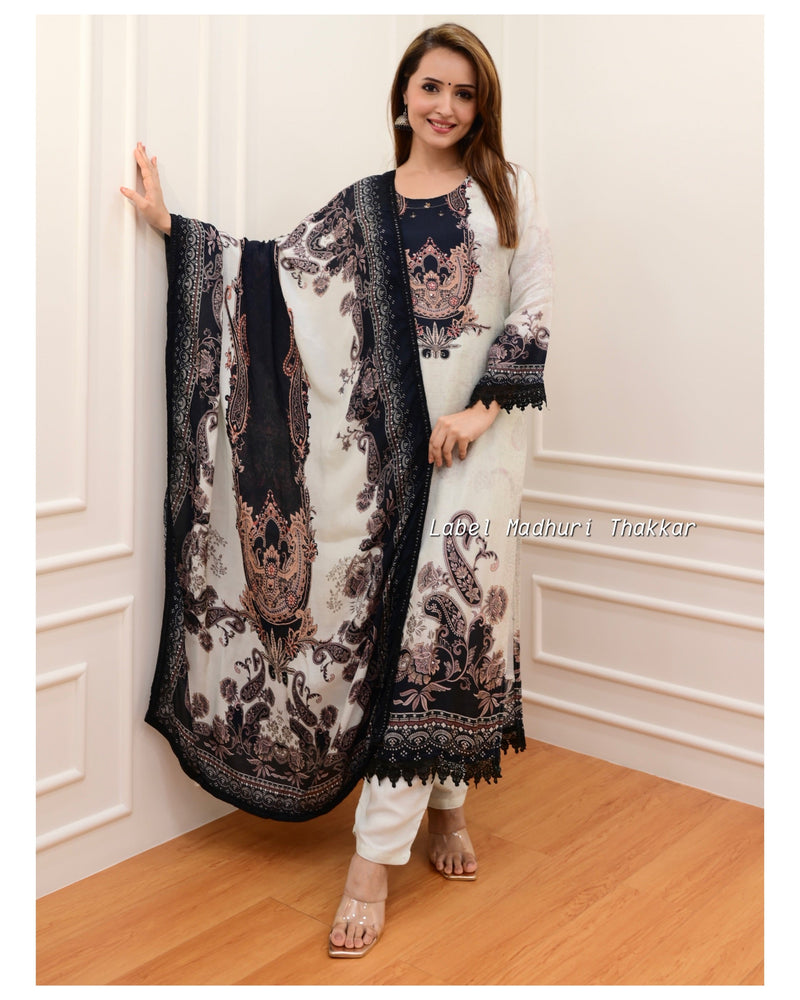 Ivory Digital Prints Pakistani Suit for Women