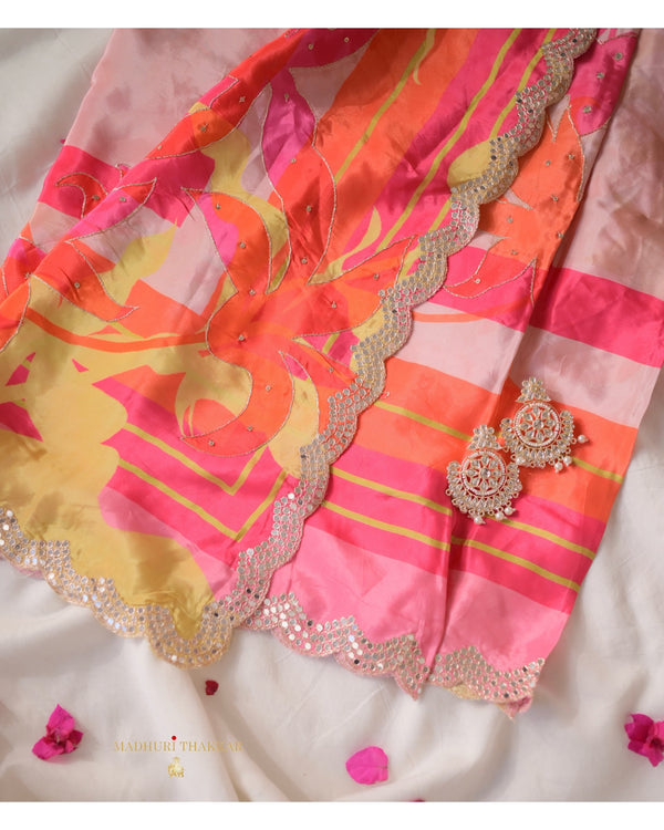 Shades of Pink Italian Crepe Saree With Scallop Mirror Work