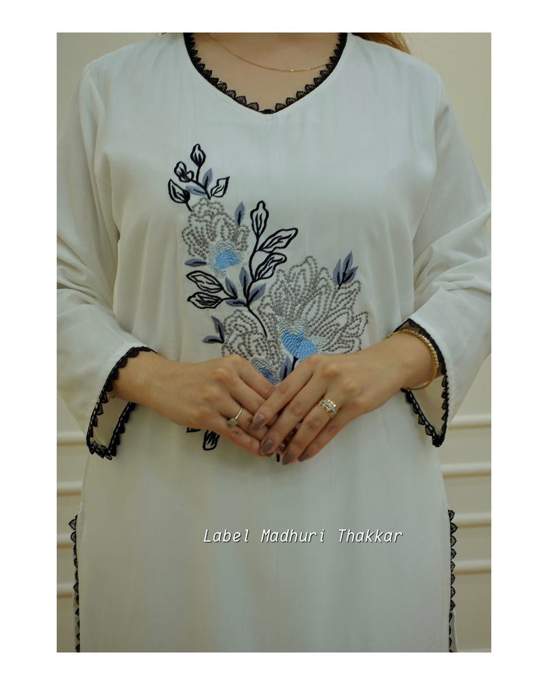 Black Lace Thread Embroidered Kurta Set