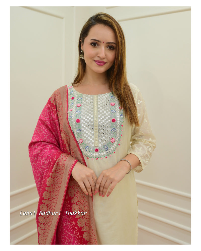 Ivory Embroidered Chanderi Silk Suit