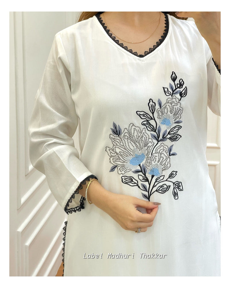 Black Lace Thread Embroidered Kurta Set