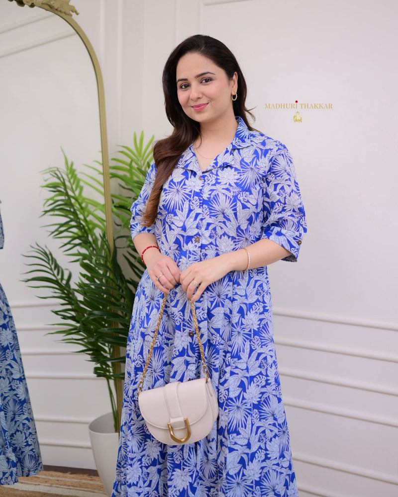 Orchid Blue Cotton Aline Dress