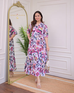 Ivory Multi Floral Cotton Aline Dress