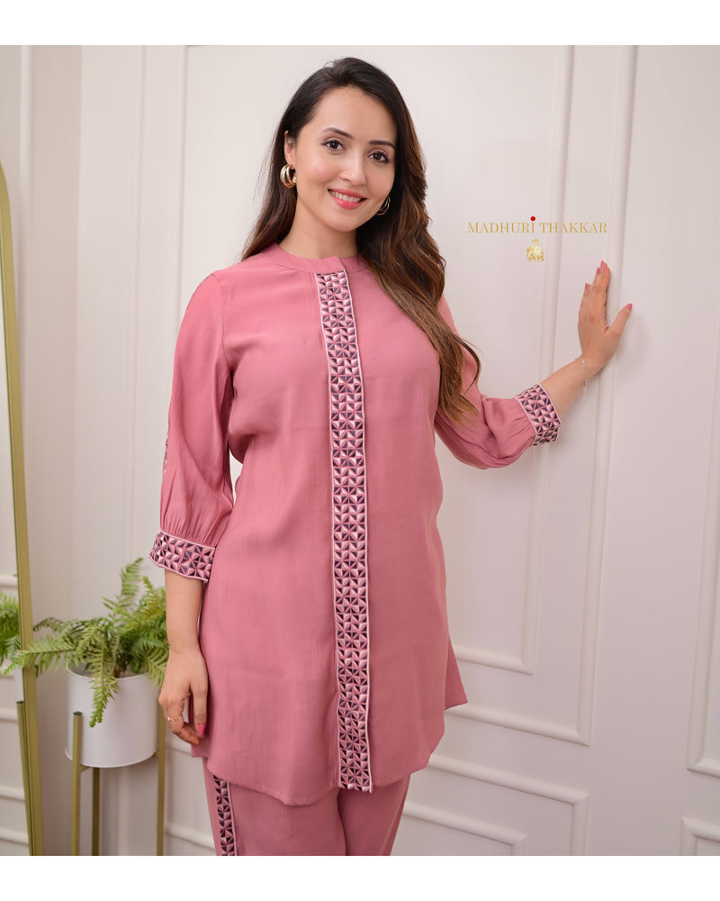 Mauve Cotton Silk Threadwork Co-ord