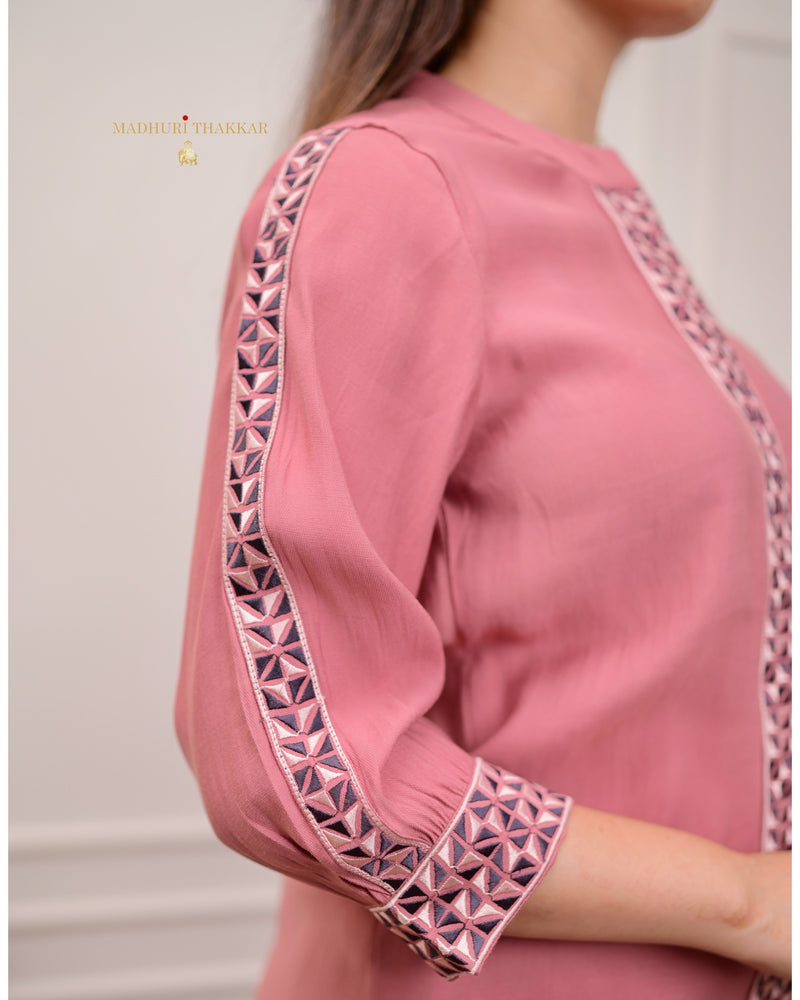 Mauve Cotton Silk Threadwork Co-ord