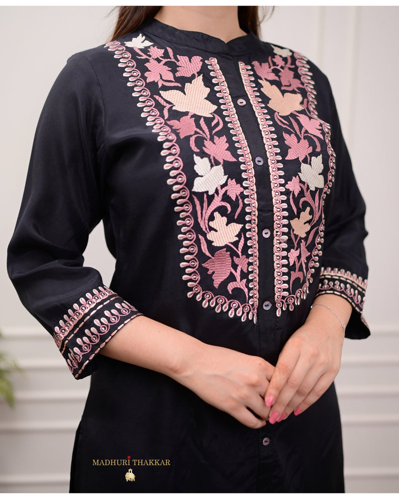 Black Threadwork Afghani Cotton Co-ord