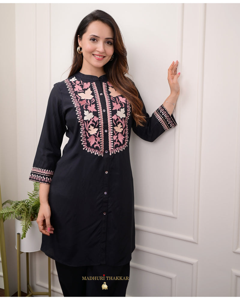 Black Threadwork Afghani Cotton Co-ord