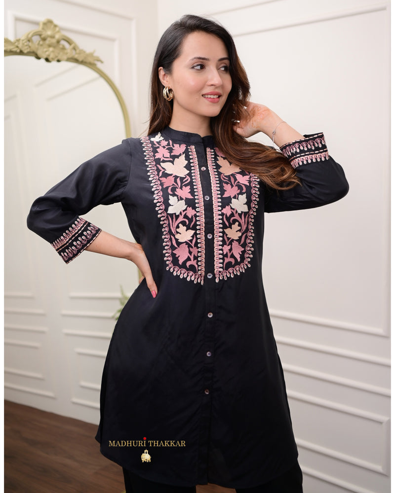 Black Threadwork Afghani Cotton Co-ord