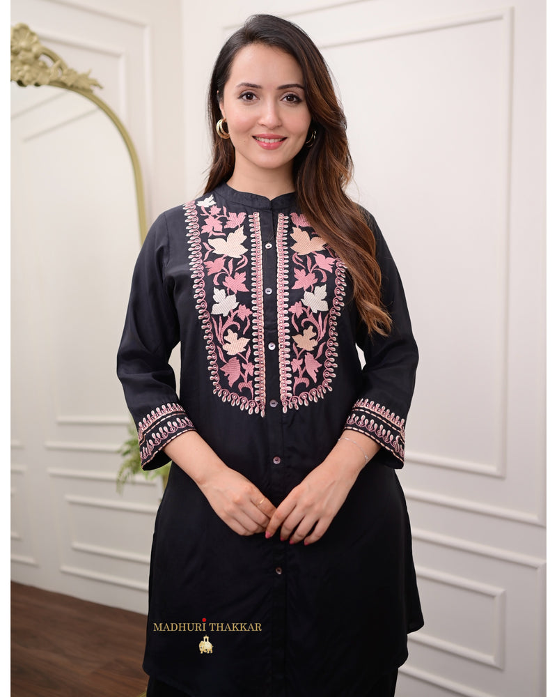Black Threadwork Afghani Cotton Co-ord