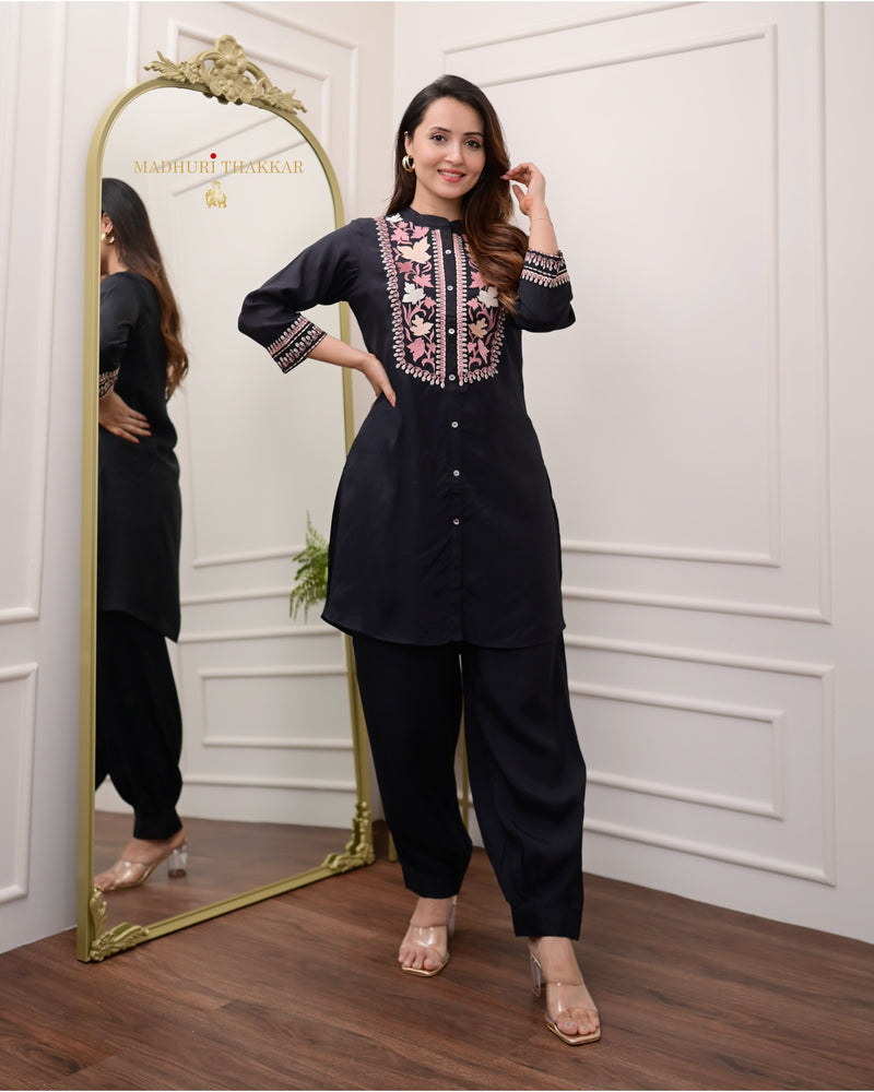 Black Threadwork Afghani Cotton Co-ord