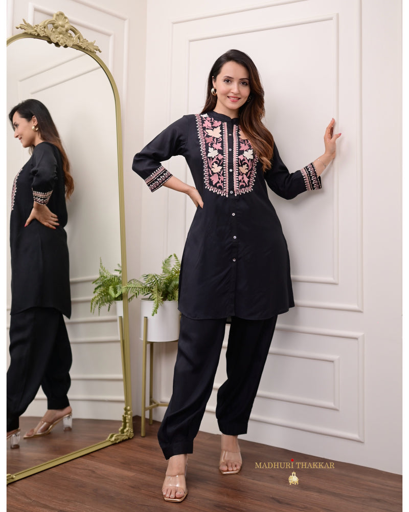 Black Threadwork Afghani Cotton Co-ord