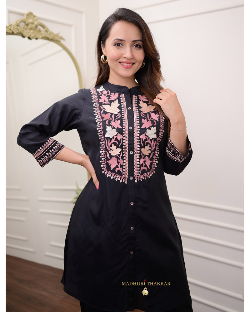Black Threadwork Afghani Cotton Co-ord