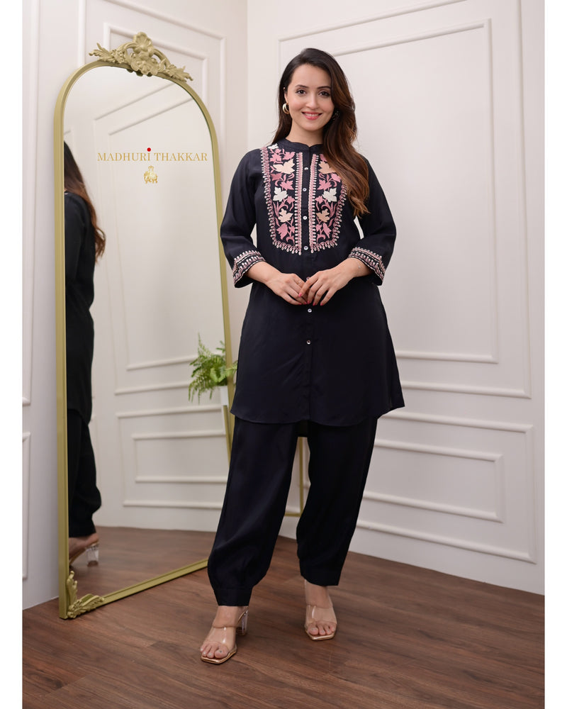 Black Threadwork Afghani Cotton Co-ord