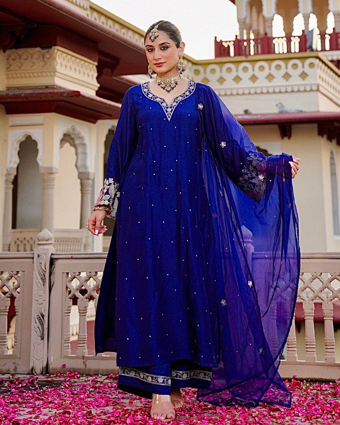 Royal Blue Noor Handwork Chanderi Silk A Line Festive Suit
