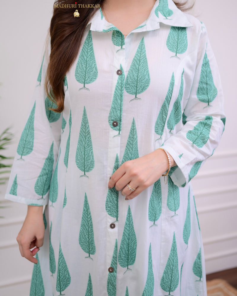 Ivory Green Leaf Cotton Co-ord