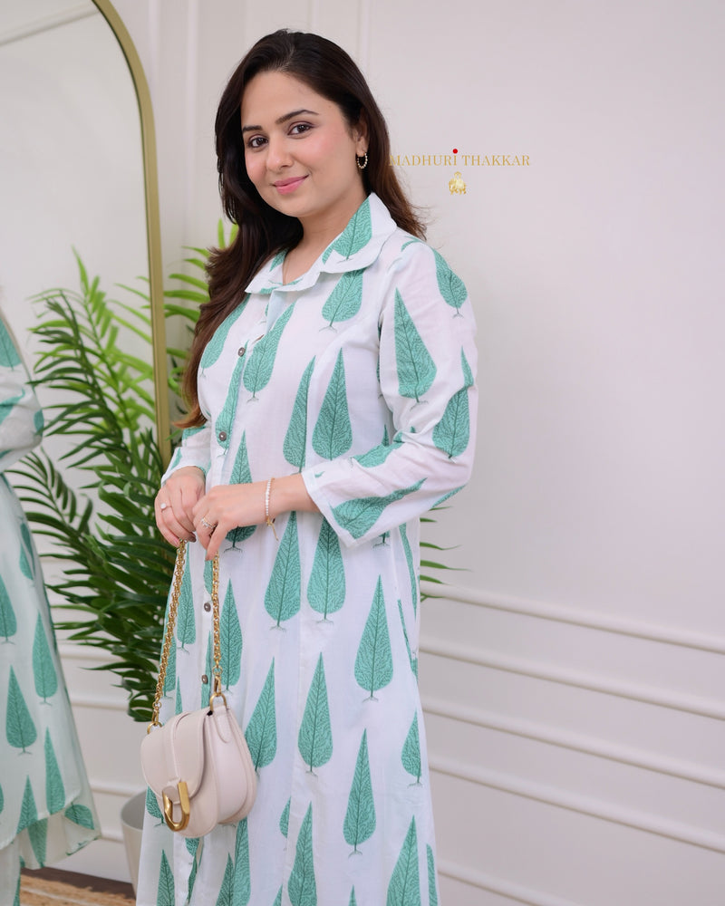 Ivory Green Leaf Cotton Co-ord