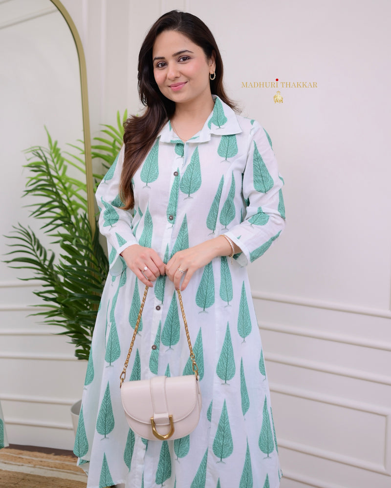 Ivory Green Leaf Cotton Co-ord