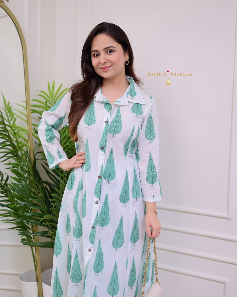 Ivory Green Leaf Cotton Co-ord