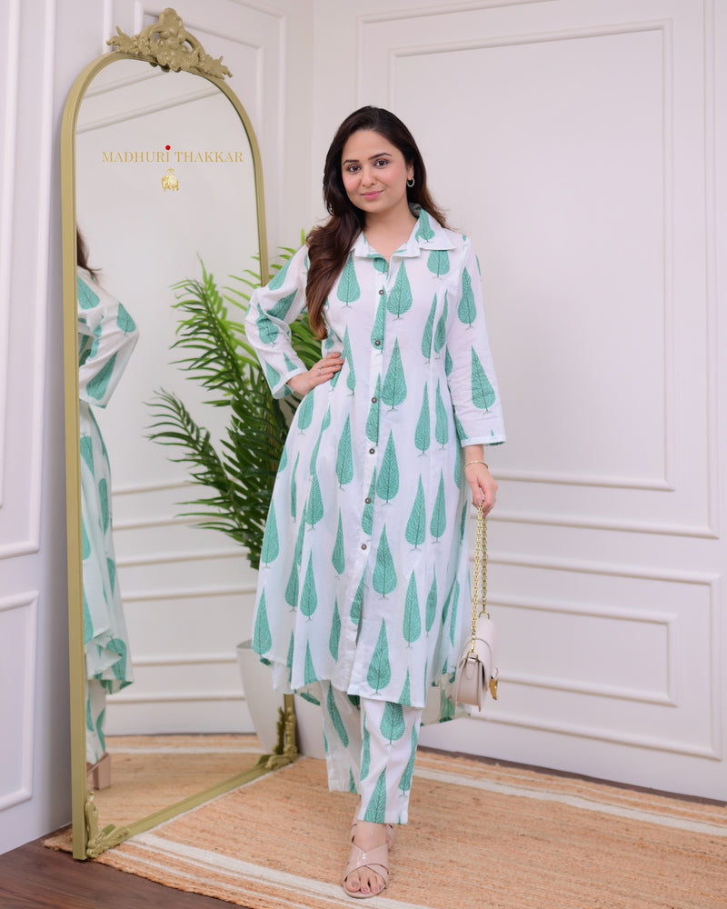 Ivory Green Leaf Cotton Co-ord