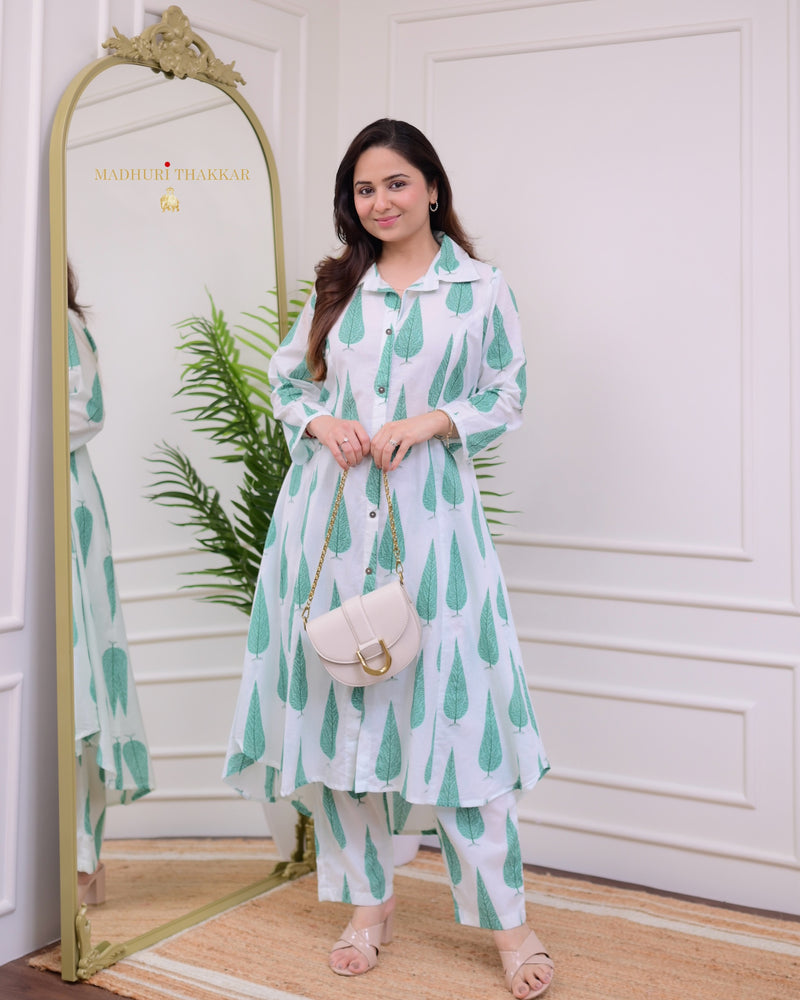 Ivory Green Leaf Cotton Co-ord