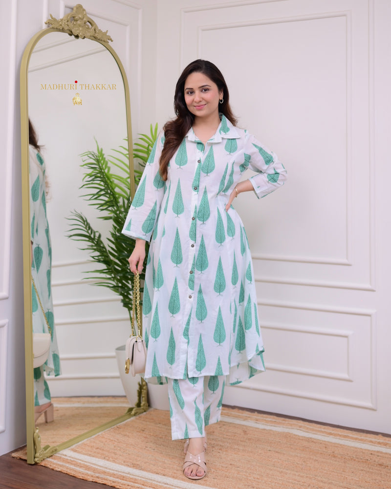 Ivory Green Leaf Cotton Co-ord