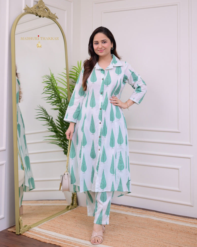 Ivory Green Leaf Cotton Co-ord