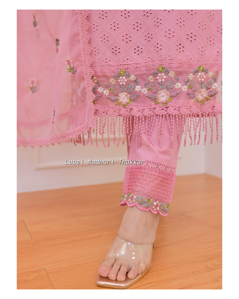Onion Pink Schiffli Embroidered Cotton Suit