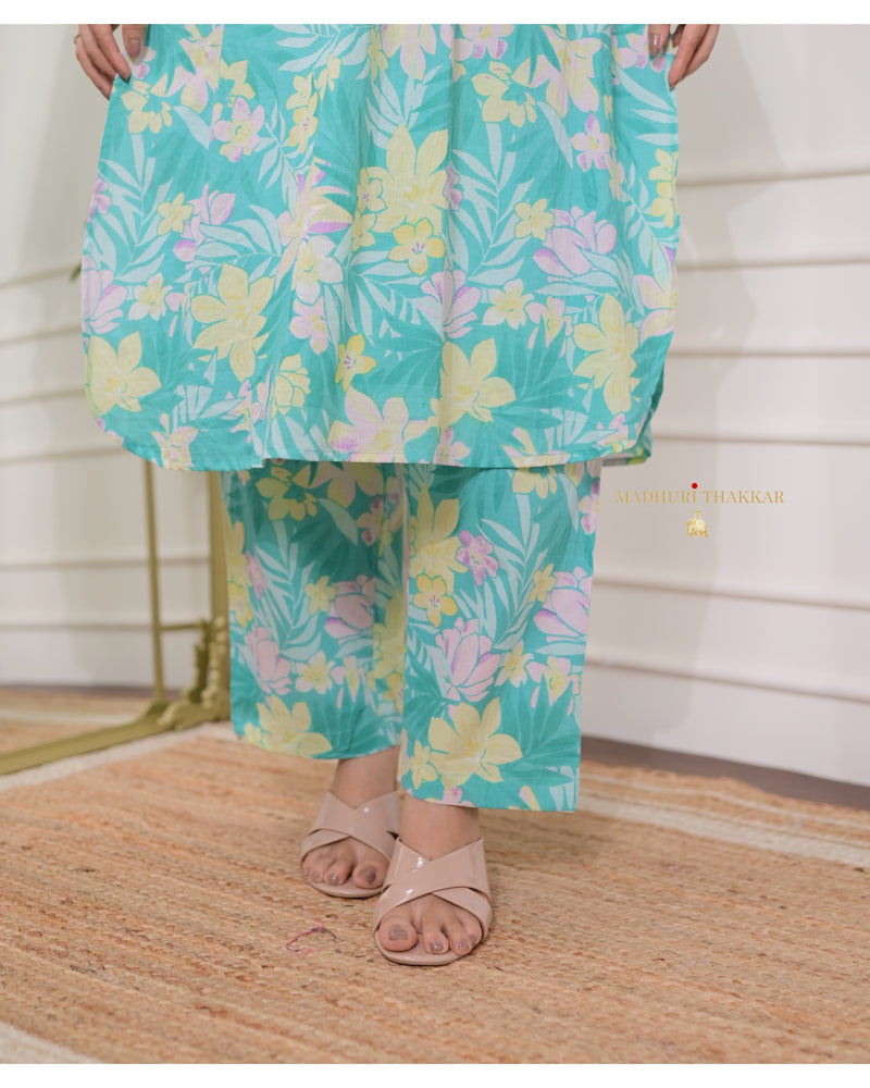 Aqua Blue Floral Cotton Co-ord