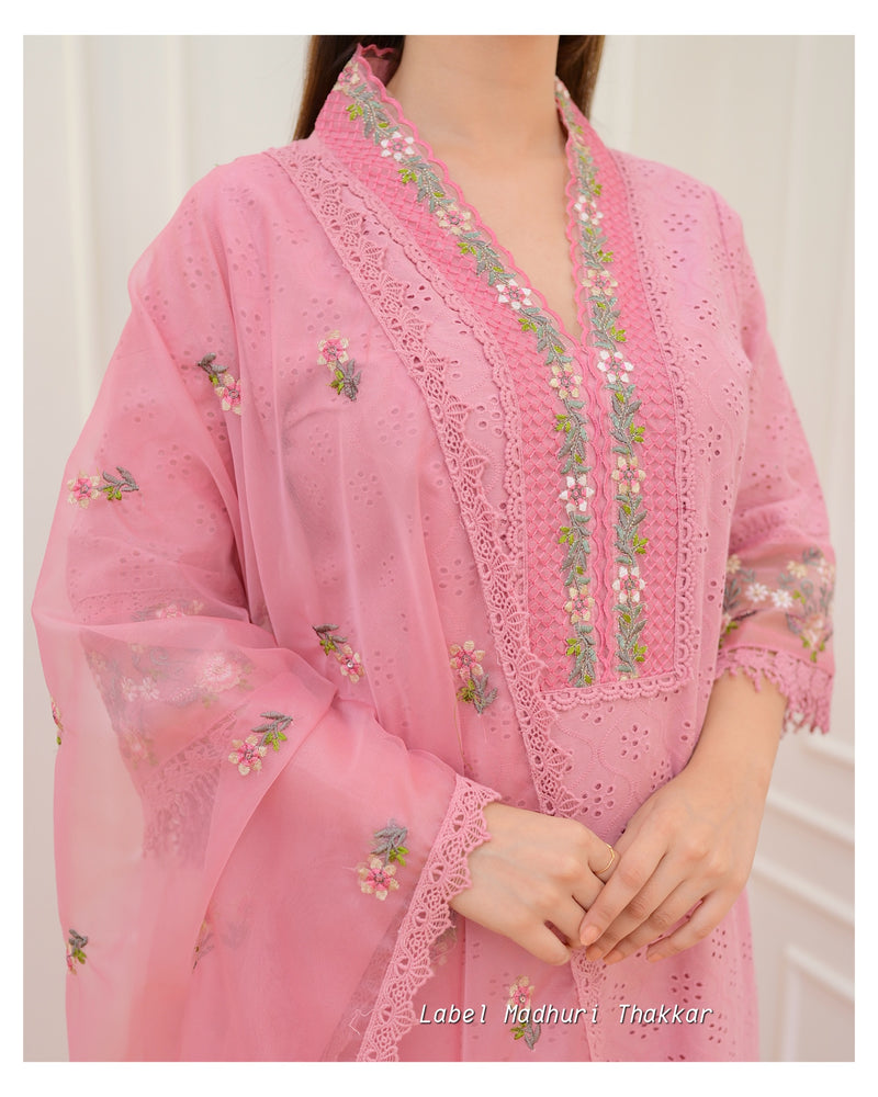 Onion Pink Schiffli Embroidered Cotton Suit