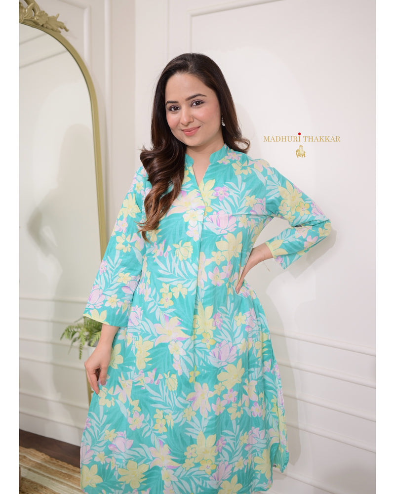 Aqua Blue Floral Cotton Co-ord