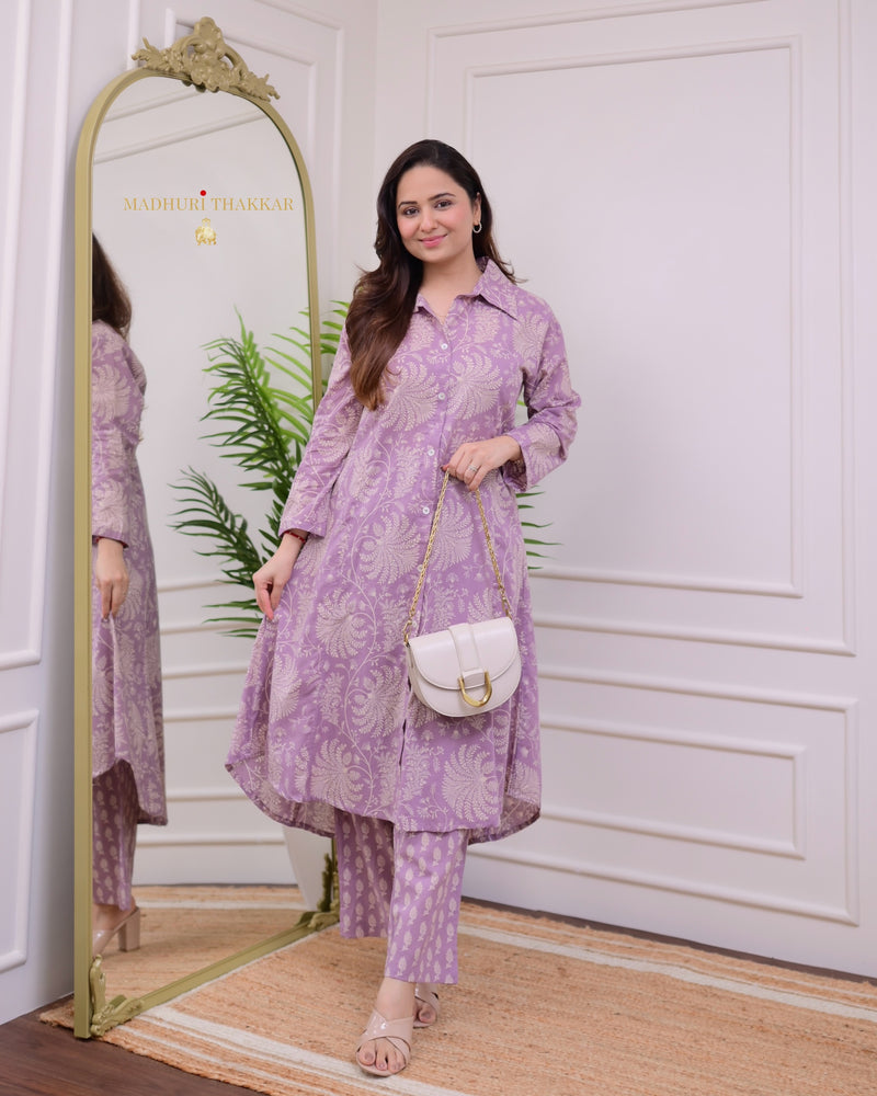 Mauve Ivory Floral Cotton Co-ord