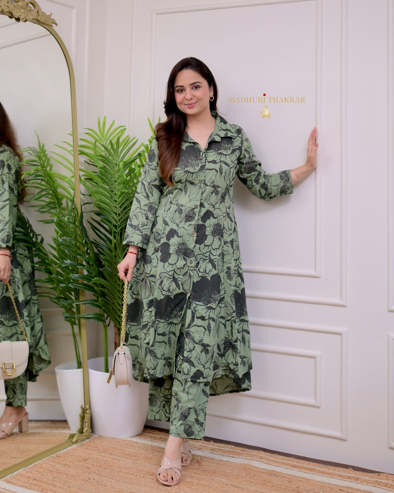 Bottle Green Floral Cotton Co-ord