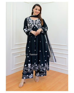 Black Lucknowi Cotton Palazzo Suit