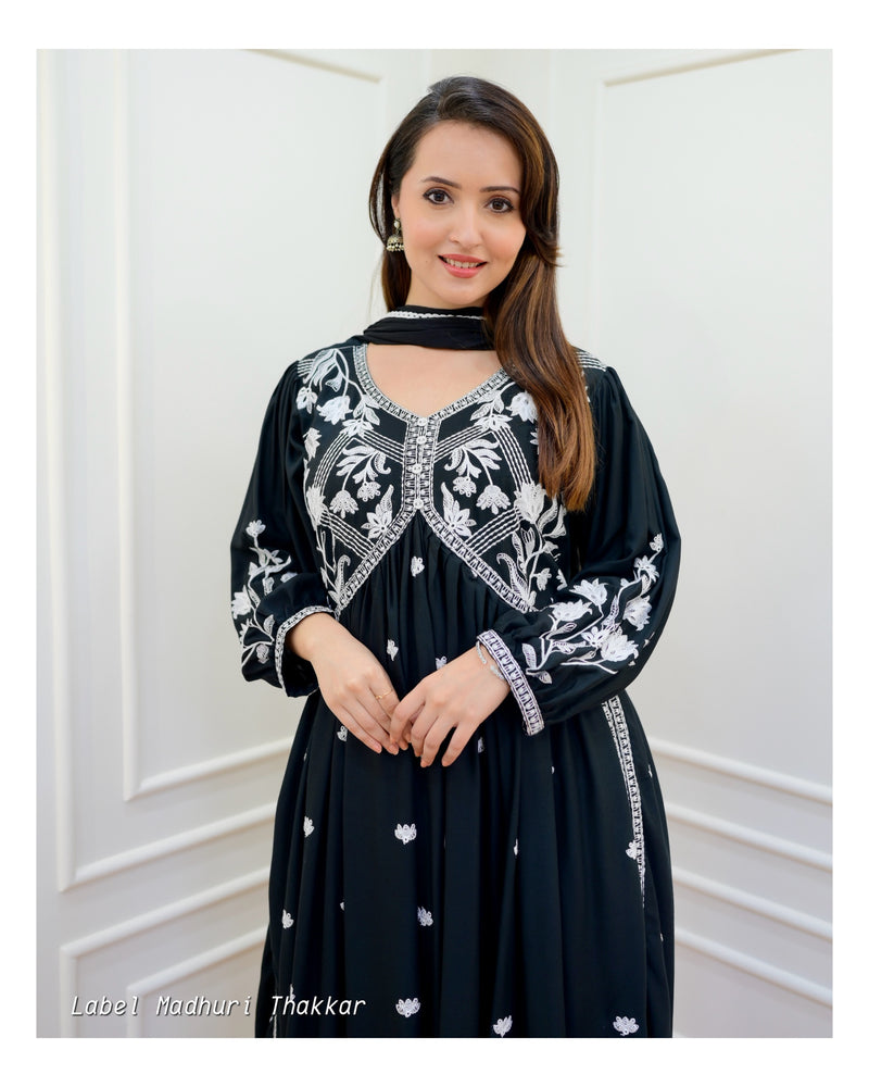 Black Lucknowi Cotton Palazzo Suit