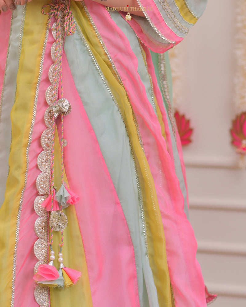 Multi Organza Pearlwork Anarkali Sharara Suit