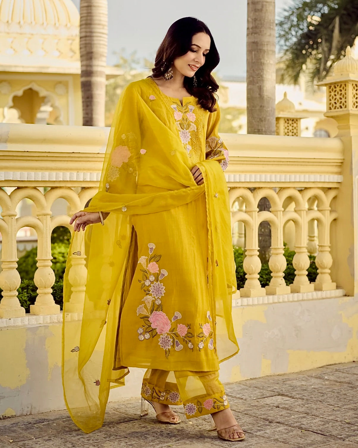 Meher Gul Mustard Chiffon Handwork Festive Suit