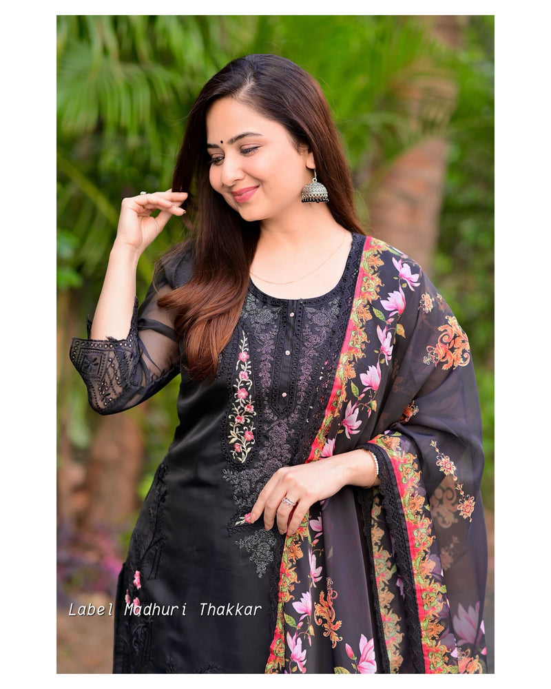 Black Organza Pakistani Embroidered Suit
