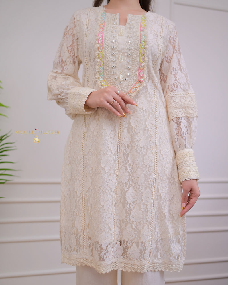 Ivory Schiffli Handwork Festive Co-ord