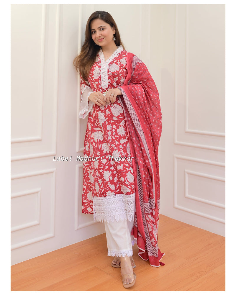 Red-White Pakistani Cotton Suit