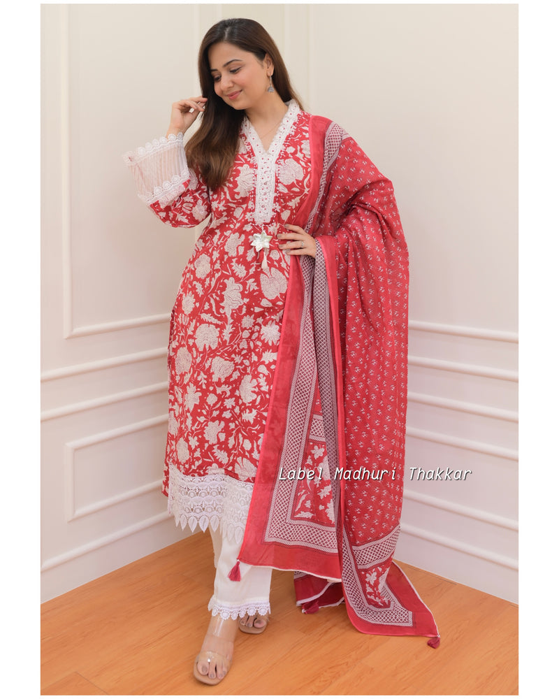 Red-White Pakistani Cotton Suit