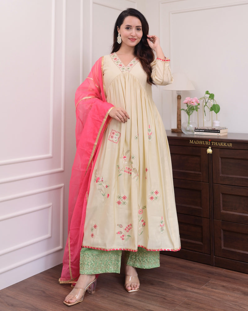 Ivory Handwork Silk Festive Anarkali