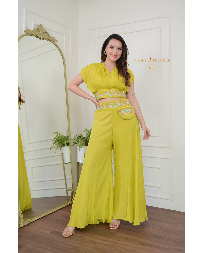 Yellow Chinnon Handwork Festive Co-ord