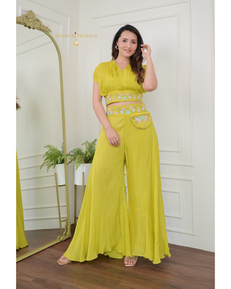 Yellow Chinnon Handwork Festive Co-ord