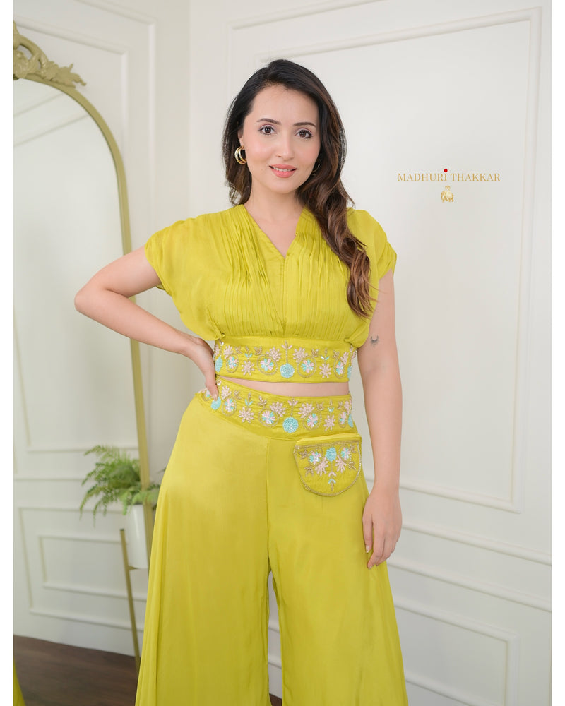 Yellow Chinnon Handwork Festive Co-ord