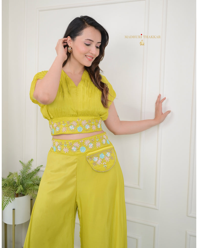 Yellow Chinnon Handwork Festive Co-ord