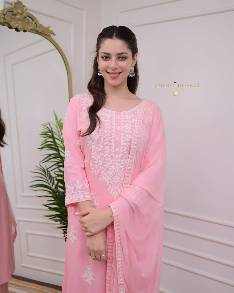 Baby Pink Lucknowi Chikankari Cotton Suit