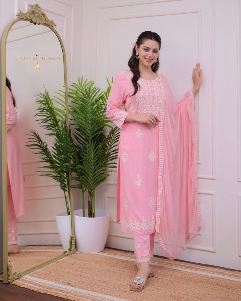 Baby Pink Lucknowi Chikankari Cotton Suit
