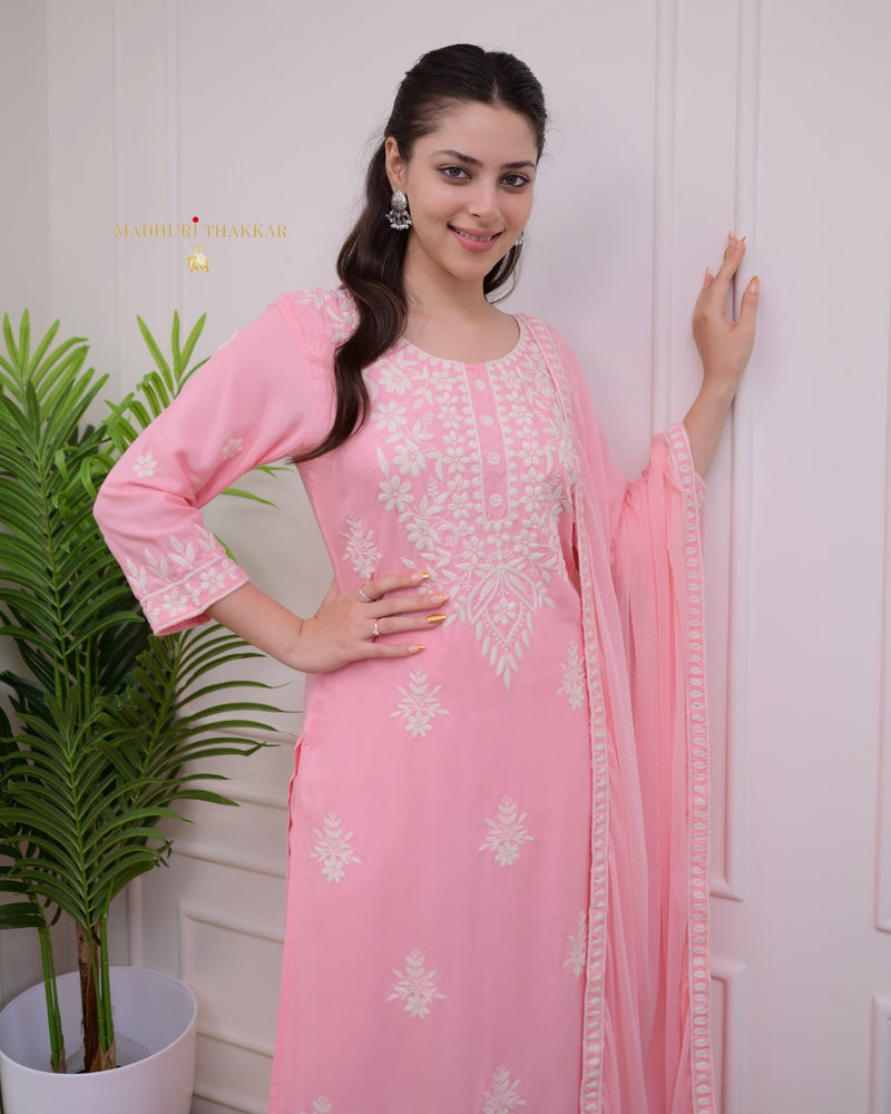Baby Pink Lucknowi Chikankari Cotton Suit