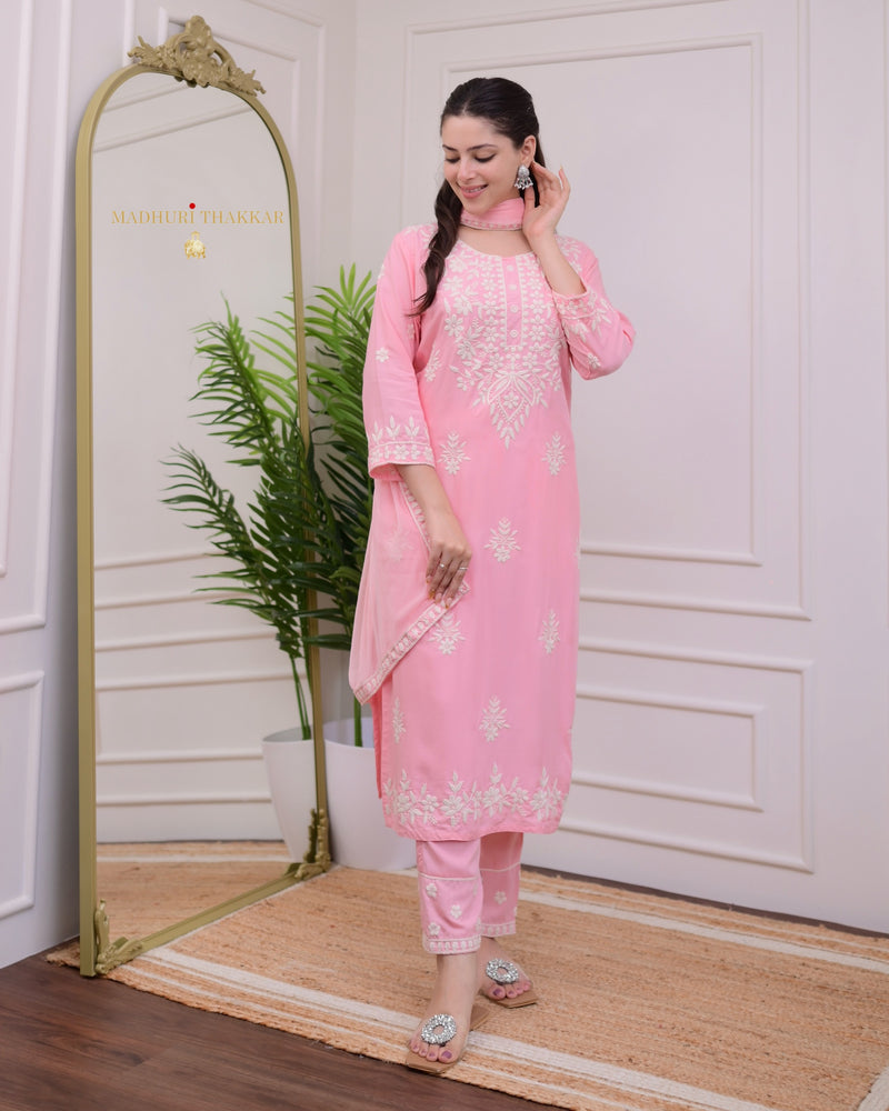 Baby Pink Lucknowi Chikankari Cotton Suit
