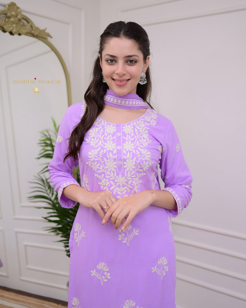 Lilac Lucknowi Chikankari Cotton Suit